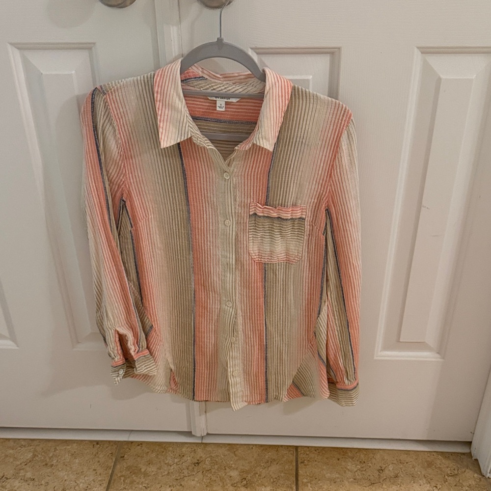 Liverpool Striped Button-Up in Peach, Olive & Cream